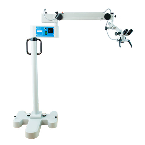 A white Zeiss OPMI 1 / S21 surgical microscope mounted on a stand with adjustable arms and a control panel.