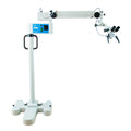 A white Zeiss OPMI 1 / S21 surgical microscope mounted on a stand with adjustable arms and a control panel.